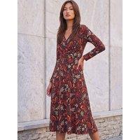 Roman Womens Fit & Flare Gathered Stretch Midi Dress - Brown