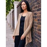 Roman Womens Textured Waterfall Hem Long Sleeve Cardigan - Cream
