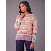 Roman Womens Fluffy Stripe Soft Knit Cardigan - Pink