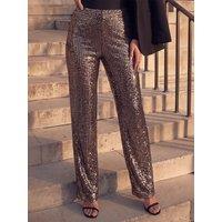 Roman Womens Sequin Wide Leg Trousers - Gold