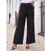 Roman Womens Petite Shimmer Wide Leg Trousers - Black