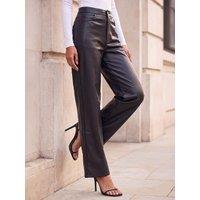 Roman Womens Petite Faux Leather Full Length Trousers - Black