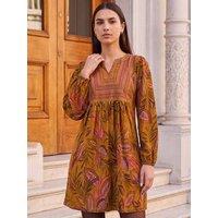 Roman Womens Embroidery Leaf Embroidered Knee Length Dress - Yellow