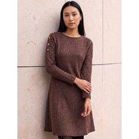 Roman Womens Rib Button Detail Knee Length Dress - Brown