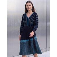 Roman Womens Geo Stripe Tie Waist Midi Dress - Blue