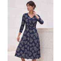 Roman Womens Leaf Print Look Fit & Flare Midi Dress - Blue