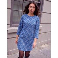 Roman Womens Denim Check A-Line 3/4 Sleeve Dress - Blue
