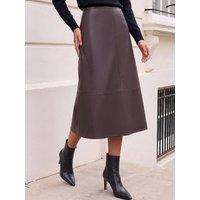 Roman Womens Petite A-Line Faux Leather Skirt - Brown
