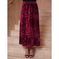 Roman Womens Velvet Pattern Maxi Skirt - Red