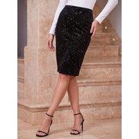 Roman Womens Glitter Velvet Pencil Skirt - Black