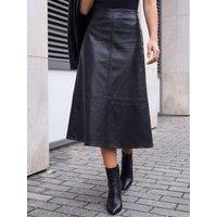 Roman Womens Petite A-Line Faux Leather Midi Skirt - Black