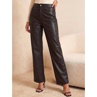 Roman Womens Petite Full Length Faux Leather Trousers - Brown
