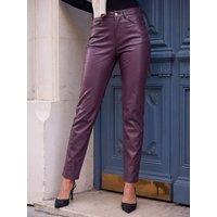 Roman Womens Pu Coated Straight Leg Trousers - Red