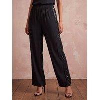 Roman Womens Sequin Side Wide Leg Trousers - Black