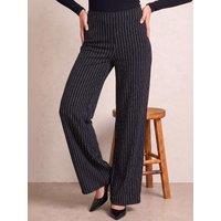 Roman Womens Petite Pinstripe Stretch Straight Trousers - Black