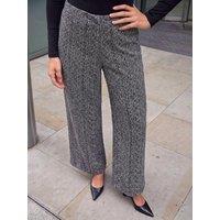 Roman Womens Petite Stripe Stretch Straight Leg Trousers - Black