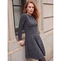 Roman Womens Animal Print Textured Elasticated Waist Fit And Flare Dress - Grey