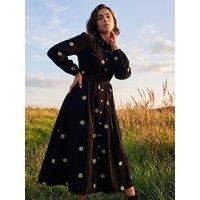 Roman Womens Embroidered Cord Button Midi Dress - Black