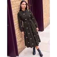 Roman Womens Embroidered Cord Button-Through Midi Dress - Black