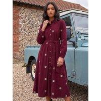 Roman Womens Embroidered Cord Button Midi Dress - Burgundy