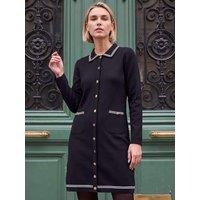 Roman Womens Contrast Trim Button-Through Dress - Black