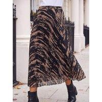 Roman Womens Petite Abstract Pleated Midi Skirt - Brown