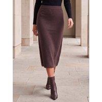 Roman Womens Petite A-Line Knitted Midi Skirt - Brown