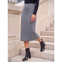 Roman Womens Petite A-Line Knitted Midi Skirt - Grey