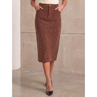 Roman Womens Cord A-Line Midi Skirt - Brown