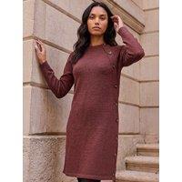 Roman Womens Button Detail Knee Length Knit Dress - Brown