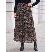 Roman Womens Tiered Chiffon A-Line Maxi Skirt - Black