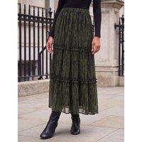 Roman Womens Tiered A-Line Chiffon Skirt - Green