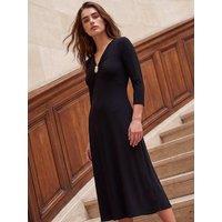Roman Womens Petite Trim Front Pintuck Dress - Black