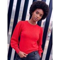 Roman Womens Stich Sleeve Relaxed Fit Stitch Detail Jumper - Red