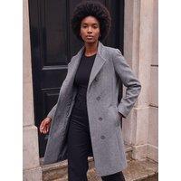 Roman Womens Funnel Neck Tailored Knee Length Coat - Grey