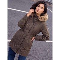 Roman Womens Petite Hooded Drawcord Waist Puffer Coat - Cream