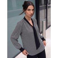 Roman Mono Geo Tie Neck Top