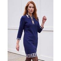 Roman Womens Geo Border Button Placket Knit Dress - Blue