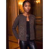 Roman Womens Petite Hotfix Button Detail Edge To Edge Cardigan - Brown