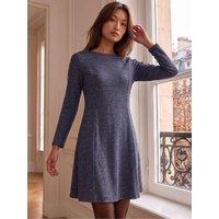 Roman Womens Button Detail Knee Length Rib Knit Dress - Blue