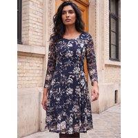Roman Womens Floral Lace Knee Length Dress - Blue
