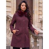 Roman Womens Petite Faux Fur Collar Button Coat - Red