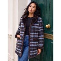 Roman Womens Petite Roman Soft Check Faux Fur Lined Coat - Brown