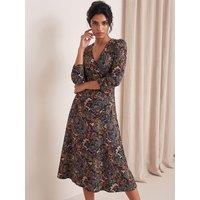 Roman Womens Fit And Flare V-Neck Midi Paisley Dress - Yellow