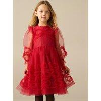 Angel & Rocket Girls Juliette Bow Frill Mesh Layered Dress - Red