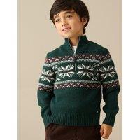 Angel & Rocket Boys Oakley Fairisle Zip Neck Jumper - Green