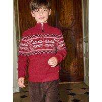 Angel & Rocket Boys Oakley Fairisle Zip Neck Jumper - Dark Red