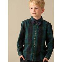 Angel & Rocket Boys Abel Green Check Shirt With Bow Tie - Green