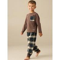 Angel & Rocket Boys James Check Woven Long Pyjamas - Brown