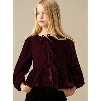 Angel & Rocket Girls Hattie Bow Peplum Long Sleeve Top - Dark Red
